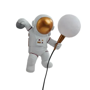 Astronaut væglampe LED harpiksfigur med månekugle dekorativ til børneværelse eller soveværelse