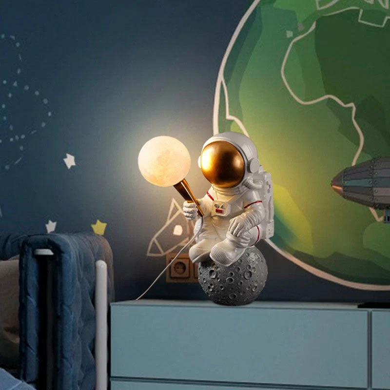 Astronaut væglampe LED harpiksfigur med månekugle dekorativ til børneværelse eller soveværelse - Billede 5