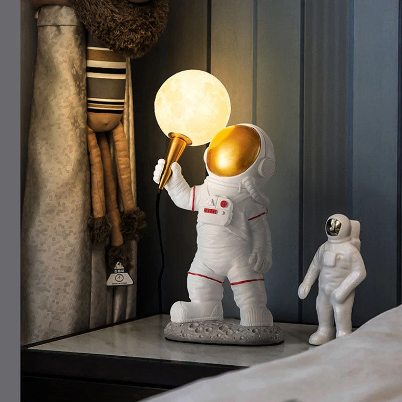 Astronaut væglampe LED harpiksfigur med månekugle dekorativ til børneværelse eller soveværelse - Billede 6