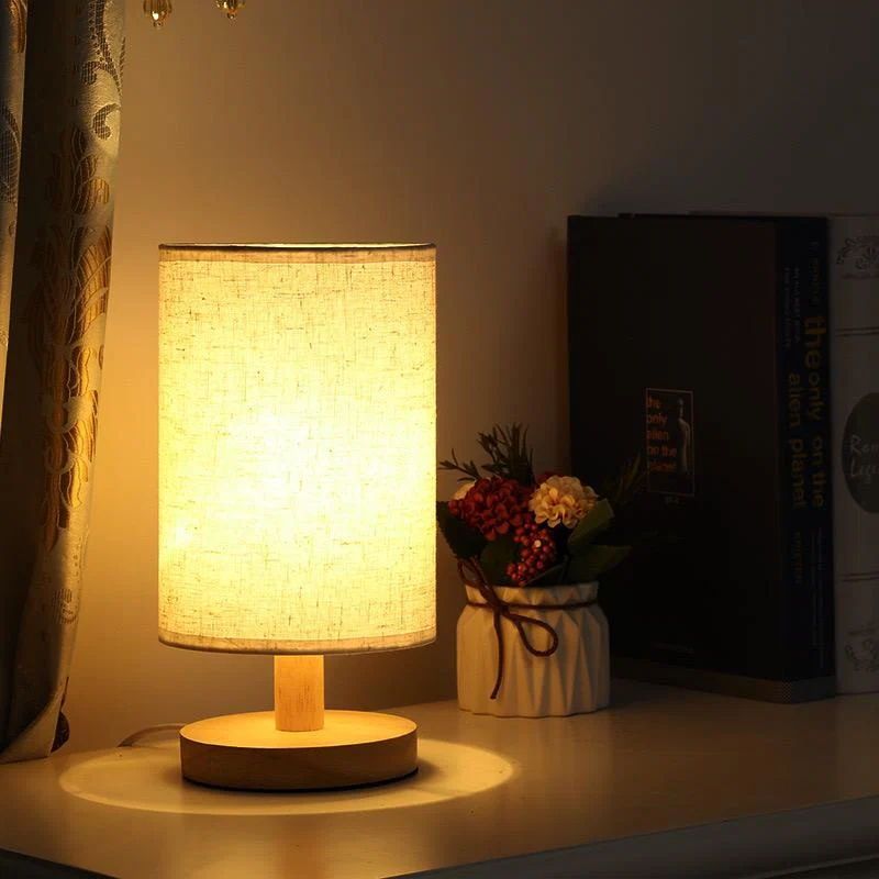 Bordlampe med stofskærm træfod og cylinderskærm - Billede 7