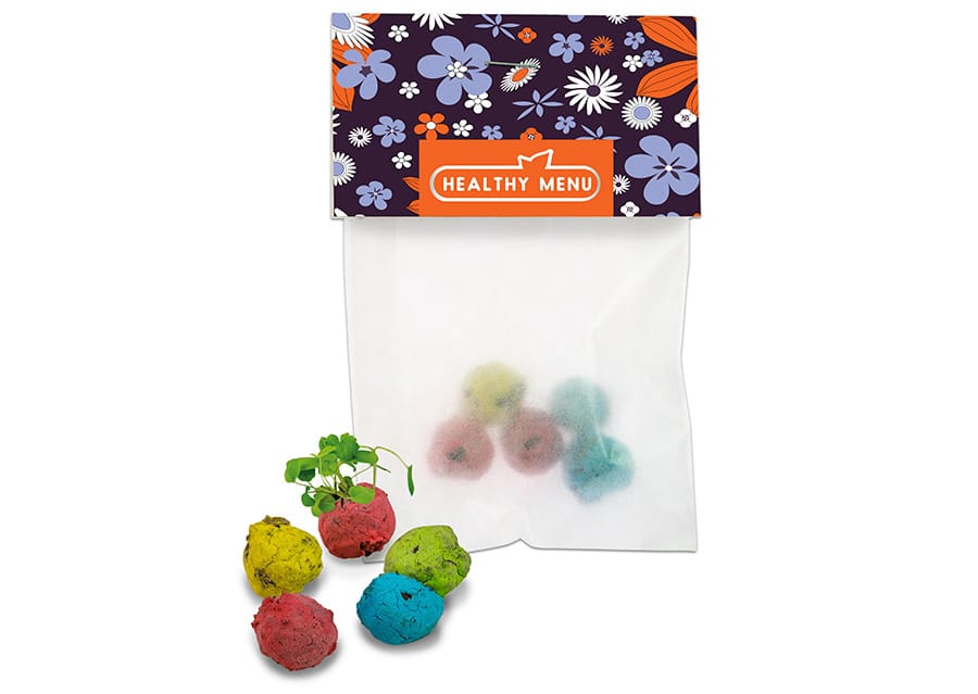 Farverige mini blomsterbolde m/u tryk
