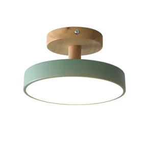 Rund LED loftlampe træ og metal delvist planforsænket