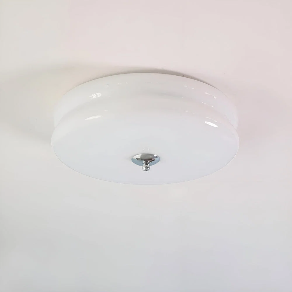Rund loftlampe i opalglas med krom og gulddetaljer - Billede 3