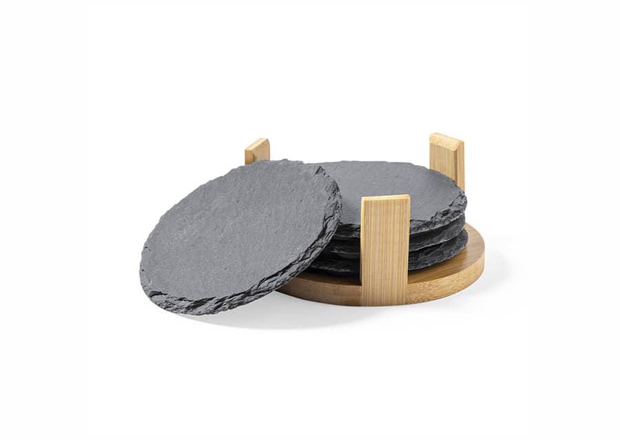 Coasters i skifer og bambus m/u tryk