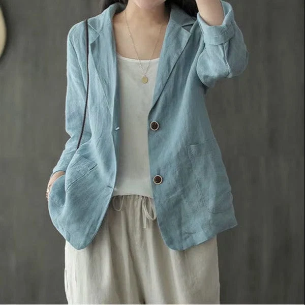 Hør Blazer til Kvinder - Oversize Blazer - Sommer Blazer Damen - Billede 2