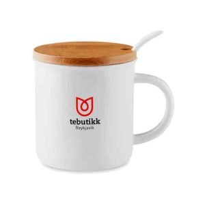 To go porcelænskrus med bambuslåg m/u tryk