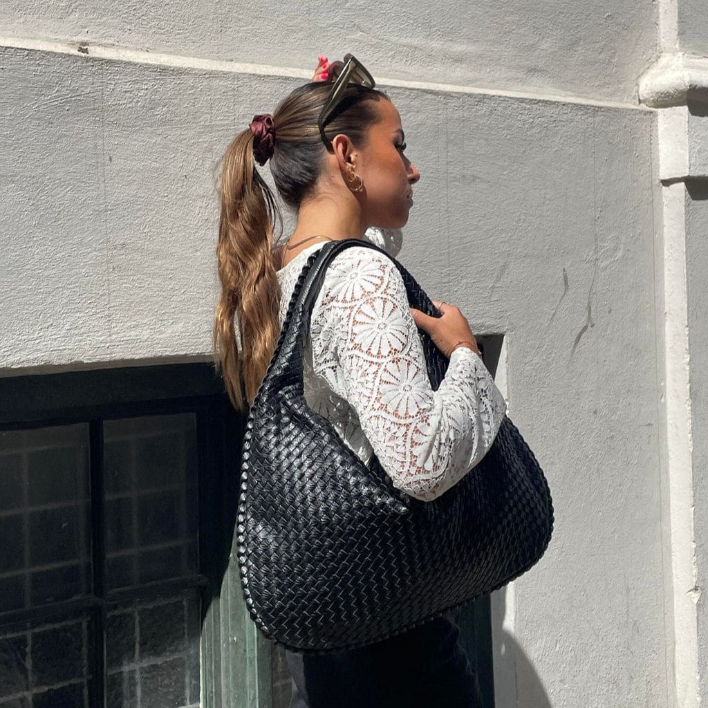 Stor Håndtaske Dame - Skuldertaske - Vævet Taske - Vegansk Læder - Billede 2
