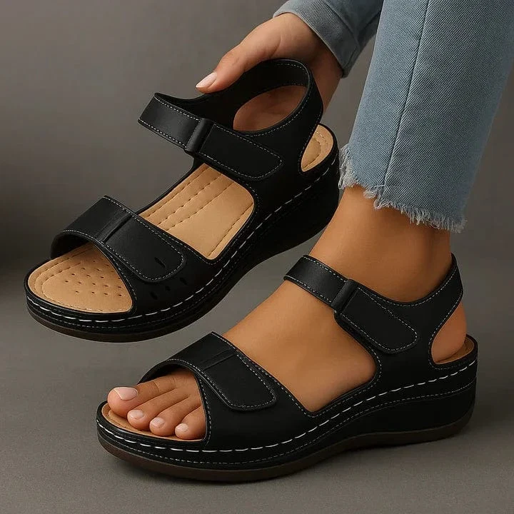 Ortopædisk Kile Sandaler Dame - Perforeret - Velcrobånd - Sandaler 2025 - Billede 6