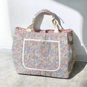 Stor Kapacitet Blomster Tote Bag - Skuldertaske - Pusletaske - Quiltet