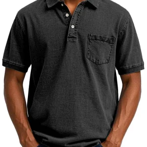 Vintage Kortærmet Polo Shirt Mænd - Bryst Lomme - Vasket - Bomuld